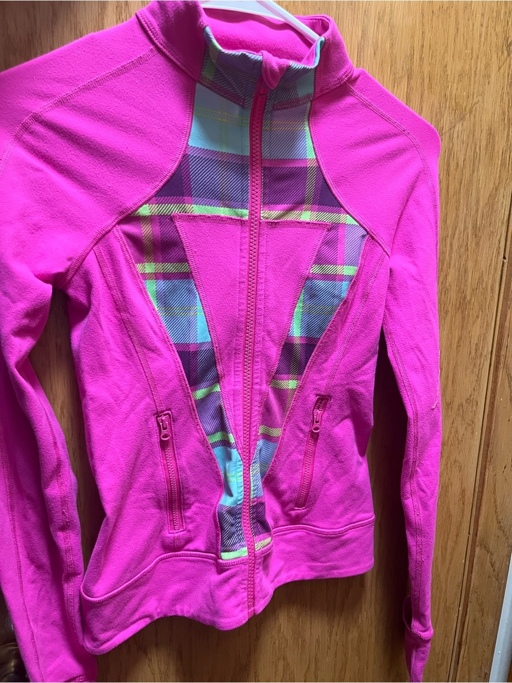 lululemon athletica Bright Pink Plaid-Inset Zip Utility Jacket